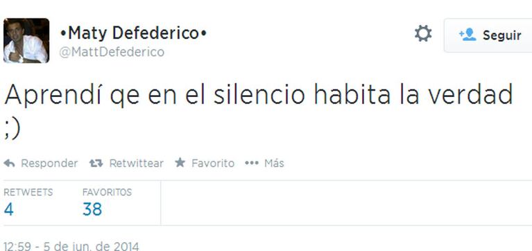 Mensaje de Matías Defederico, rumores de crisis (Foto: Twitter)