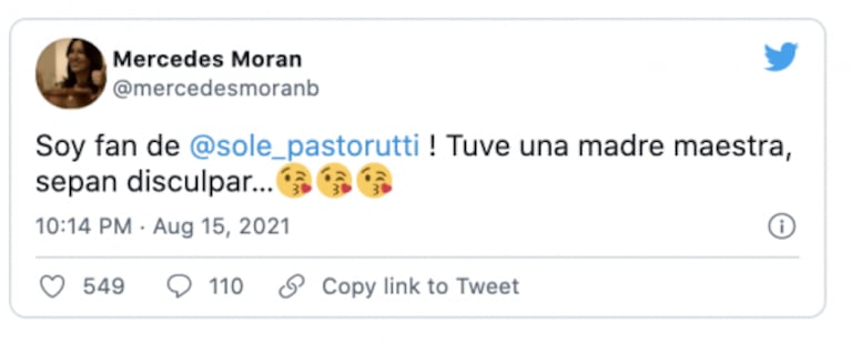 Mercedes Morán corrigió a Soledad Pastorutti en Twitter, la criticaron fuerte y reaccionó: "Es que tuve una madre maestra"