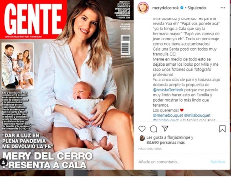 Mery del Cerro explicó su tapa en Gente, tras las críticas por posar con su beba en cuarentena: "Jugamos a ser productores y fotógrafos"