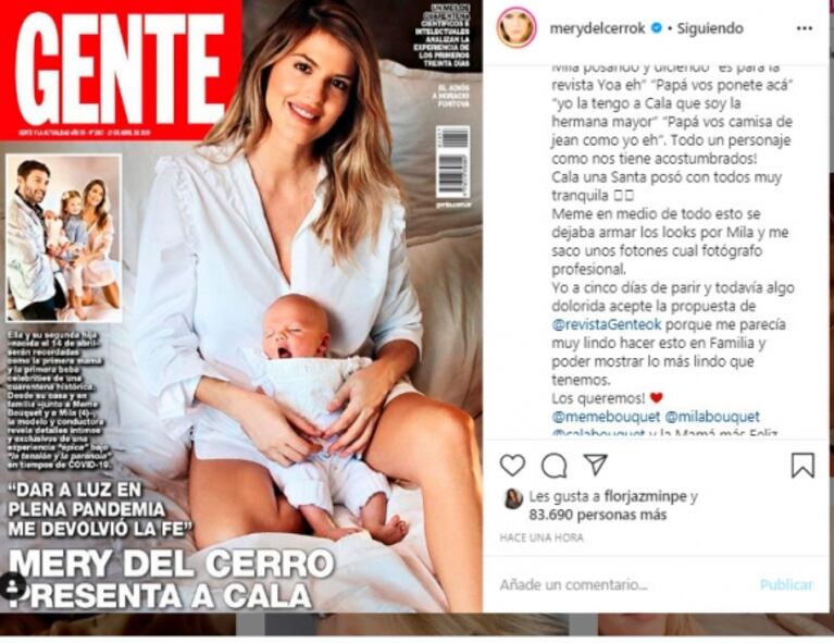 Mery del Cerro explicó su tapa en Gente, tras las críticas por posar con su beba en cuarentena: "Jugamos a ser productores y fotógrafos"