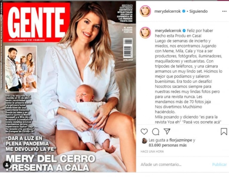 Mery del Cerro explicó su tapa en Gente, tras las críticas por posar con su beba en cuarentena: "Jugamos a ser productores y fotógrafos"