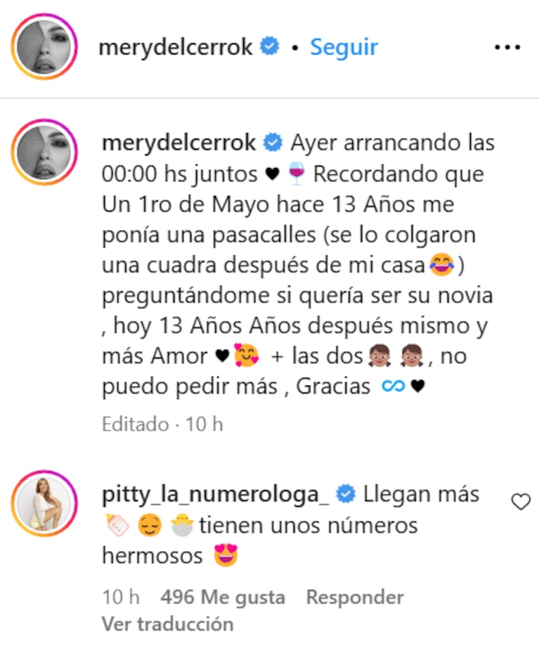 Mery del Cerro le dedicó un conmovedor posteo a Meme Bouquet por sus 13 años juntos: "No puedo pedir más"