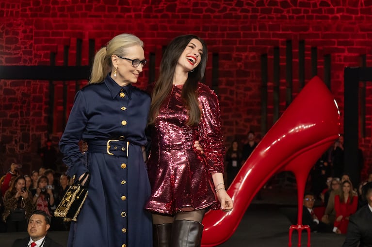 MEXICO CITY, MEXICO - MARCH 30: Anne Hathaway and Meryl Streep during the red carpet for the movie 'The Devil Wears Prada 2 at Anahuacalli Museum on March 30, 2026 in Mexico City, Mexico. (Photo by Angel Delgado/Getty Images for Disney)