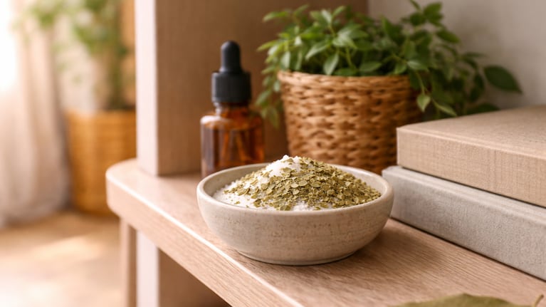 Mezclar hojas de laurel con bicarbonato también sirve para crear un desodorante natural para el hogar. Foto: (imagen creada con IA)