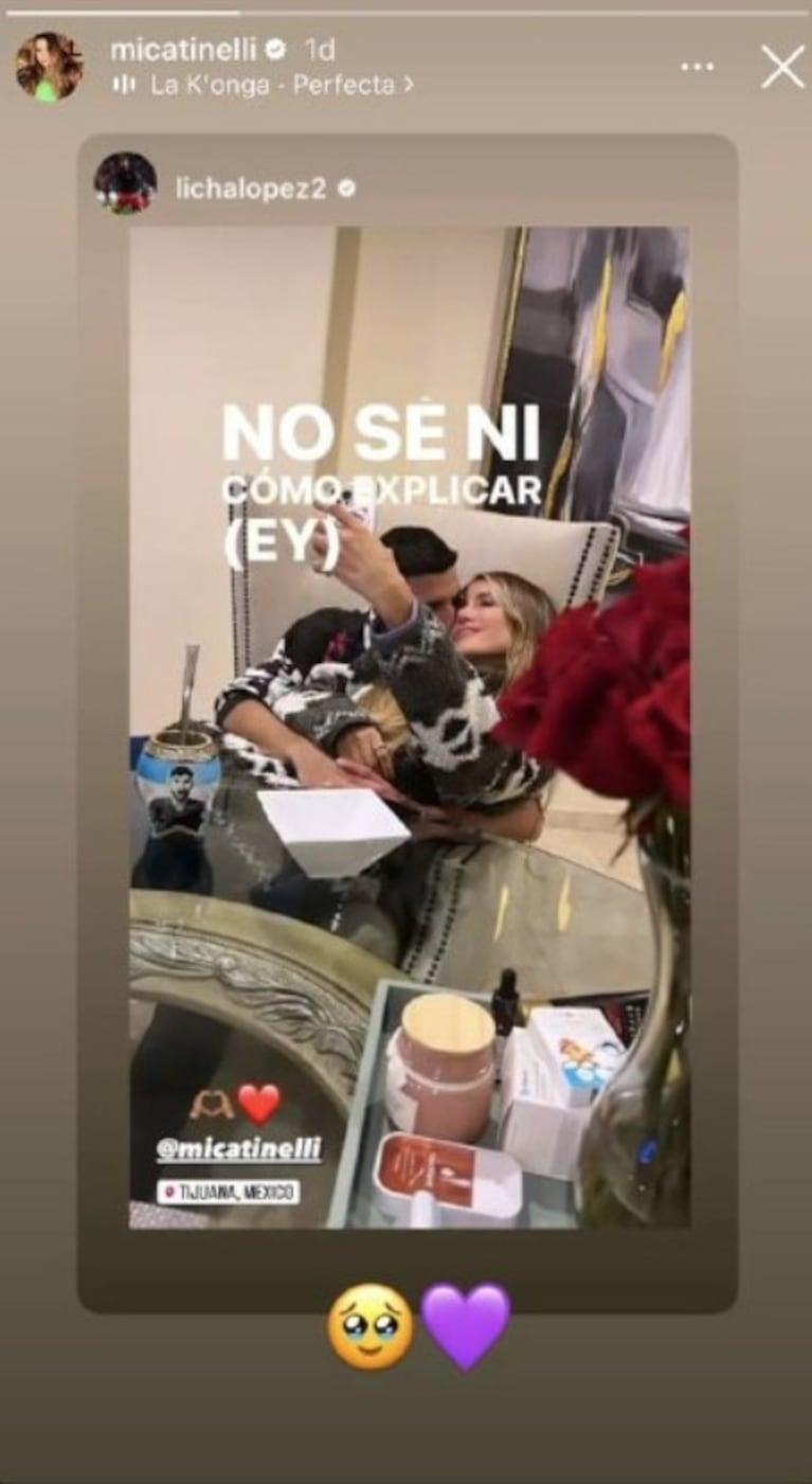 Mica Tinelli compartió el apasionado reencuentro con su novio Licha López en México