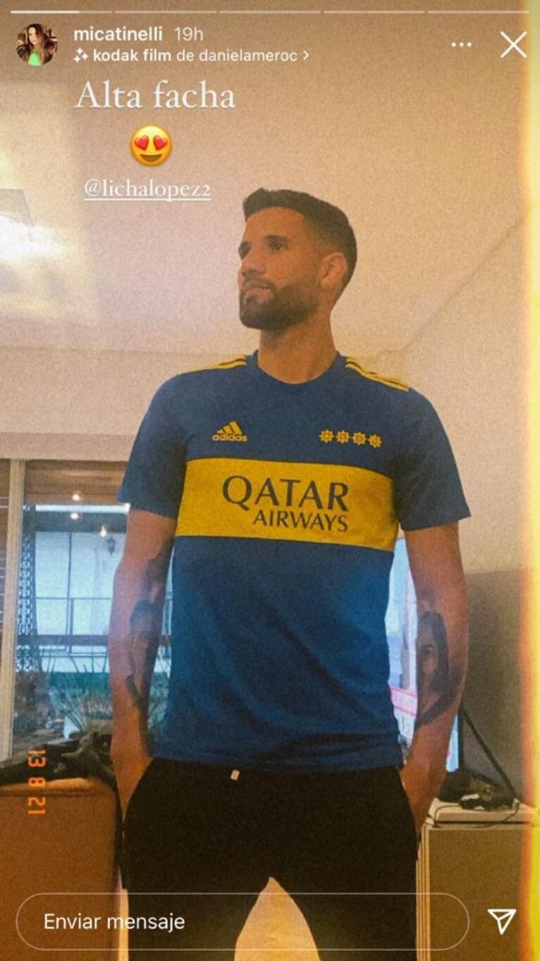 Mica Tinelli compartió una foto de Lisandro López luciendo la camiseta de Boca: "Alta facha" 