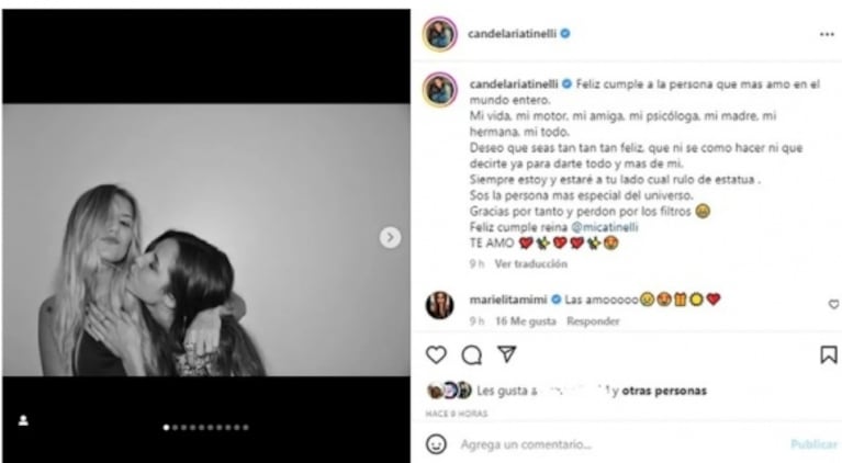 Mica Tinelli cumplió 34 años y su hermana Cande Tinelli le dedicó un emotivo posteo: fotos retro y divertidas