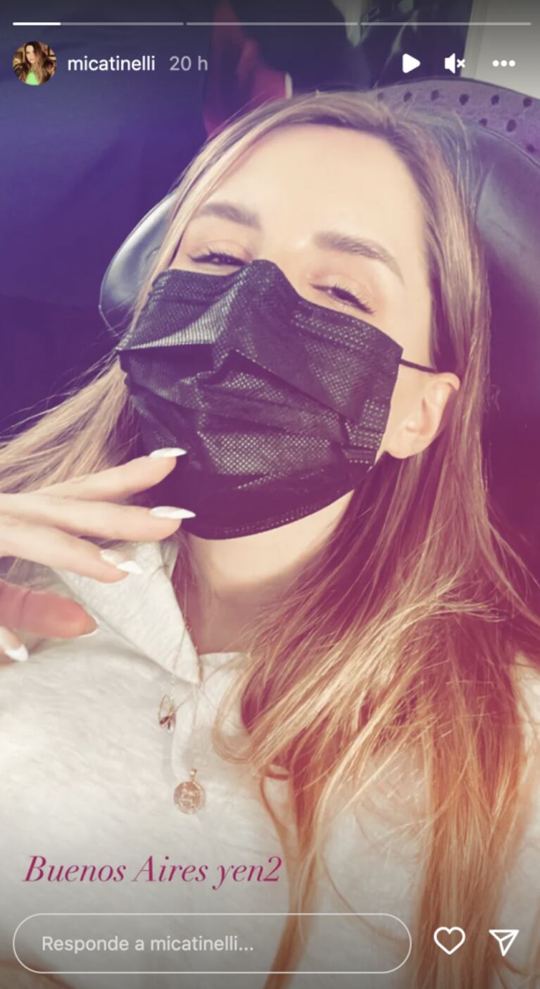 Mica Tinelli regresó a Buenos Aires y lo celebró con hambuguesas y papas fritas