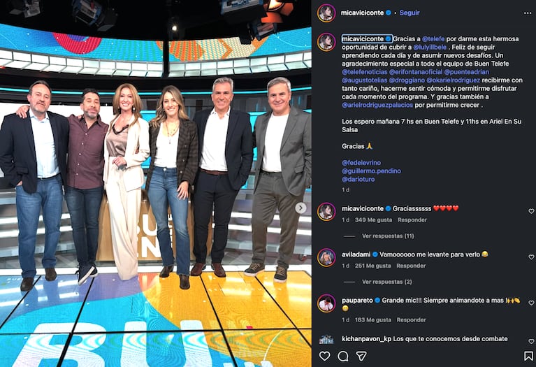 Mica Viciconte celebra su debut en un nuevo programa de Telefe. CRÉDITO: INSTAGRAM