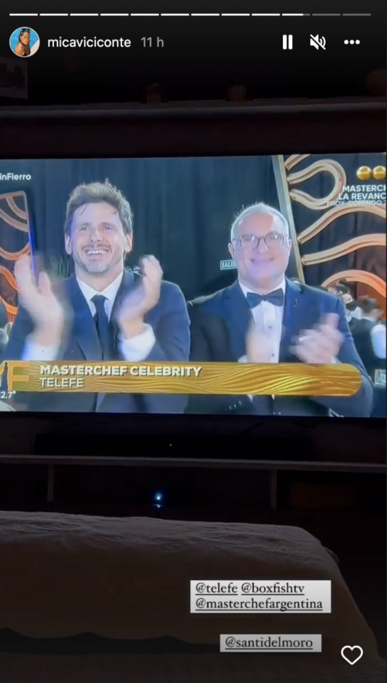 Mica Viciconte celebró junto a Luca Cubero el Martin Fierro a Masterchef Celebrity: "Los miramos desde casa"