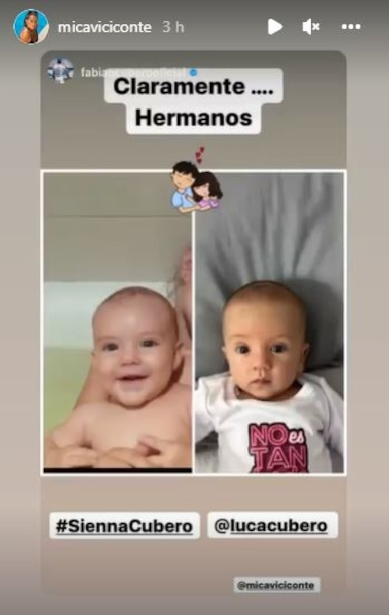  Mica Viciconte compartió el sorprendente parecido de Luca con Sienna, la hija de Fabián Cubero y Nicole Neumann