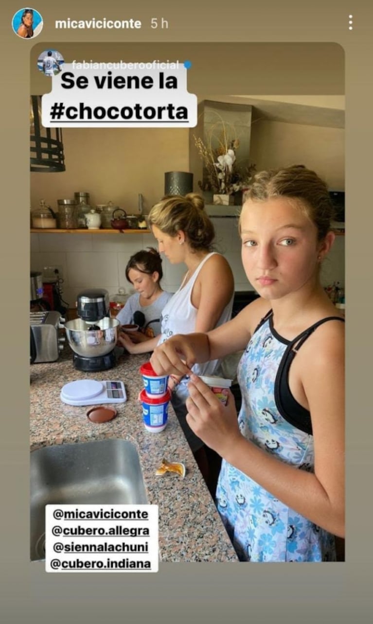 Mica Viciconte compartió una tarde de cocina con las hijas de Fabián Cubero y Nicole Neumann mientras la top vacaciona en Europa