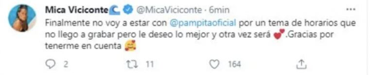 Mica Viciconte contó el motivo por el que decidió no formar parte de Pampita Online: "Otra vez será"