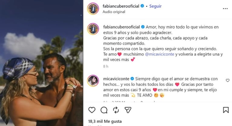 Mica Viciconte cumplió 37 años: el romántico mensaje de Fabián Cubero y el saludo de Allegra y Sienna. Crédito: Instagram
