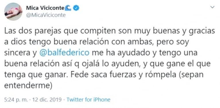Mica Viciconte eligió a su pareja favorita del Súper Bailando: "Porque me ayudó, ojalá ayuden a Fede Bal"