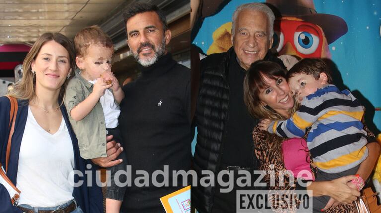 Mica Viciconte, Fabián y Luca Cubero, Estefanías Pasquini, Alberto y Emilio Cormillot en el teatro (Fotos: Movilpress).