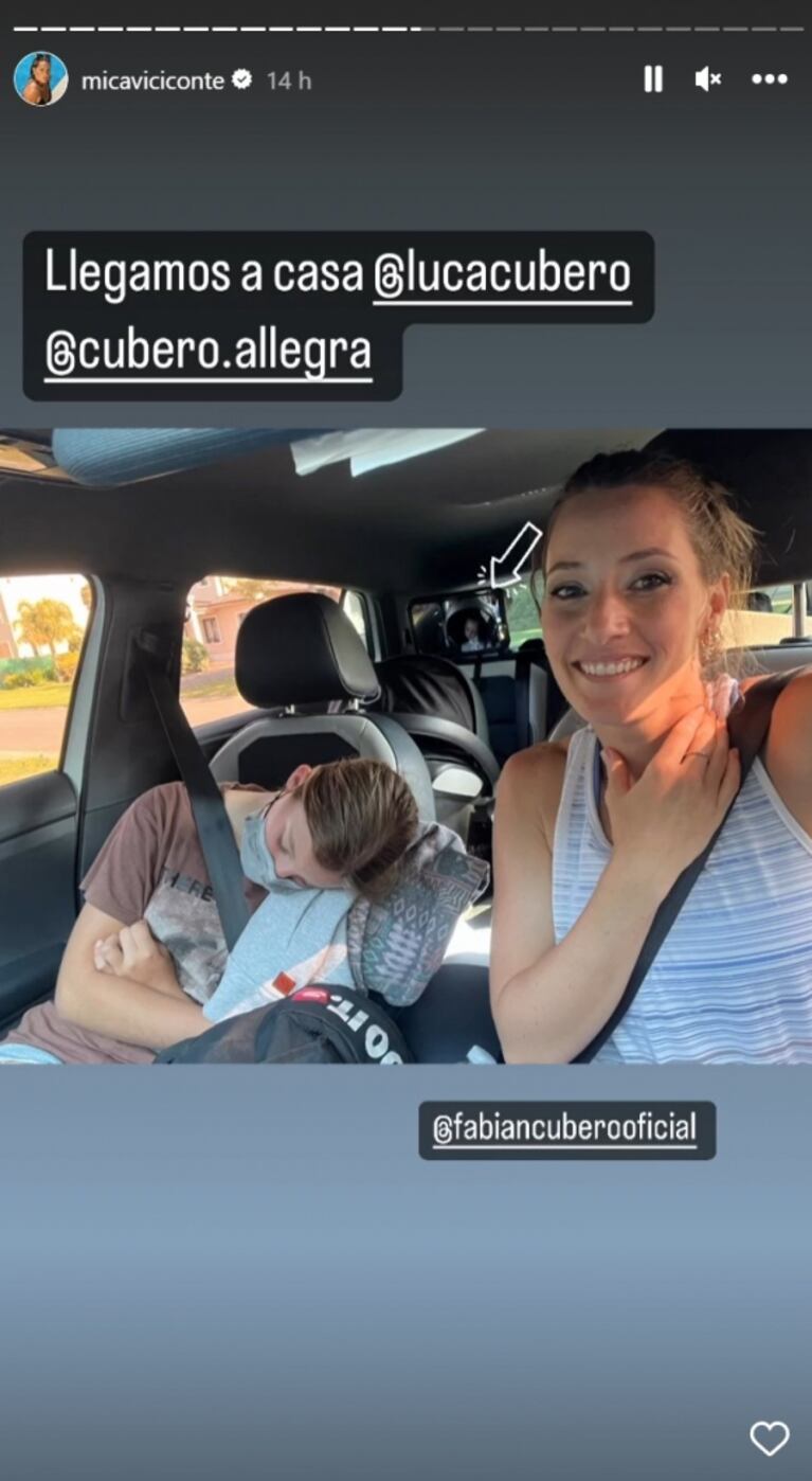 Mica Viciconte mandó al frente a Allegra y Luca Cubero, dormidos en el auto antes de llegar a su casa