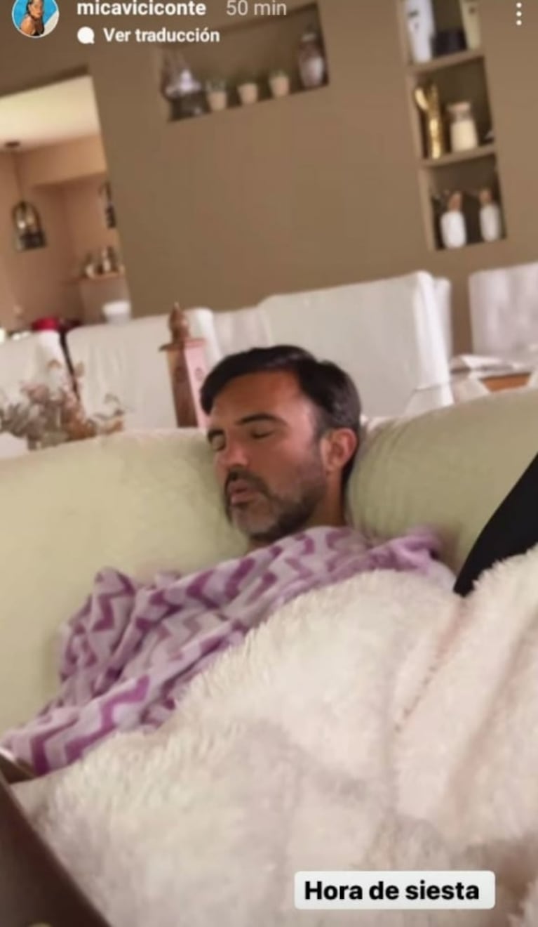 Mica Viciconte mandó al frente a Fabián Cubero y lo filmó durmiendo la siesta con Luca 