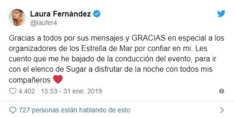 Mica Viciconte, picante con Laurita Fernández, tras darse de baja de la conducción de los premios Estrella de Mar 2019