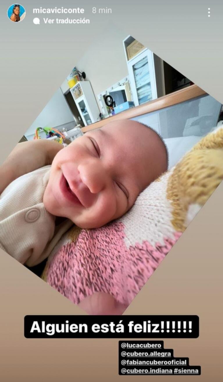 Mica Viciconte posteó una simpática foto de Luca riendo: "Alguien está feliz"
