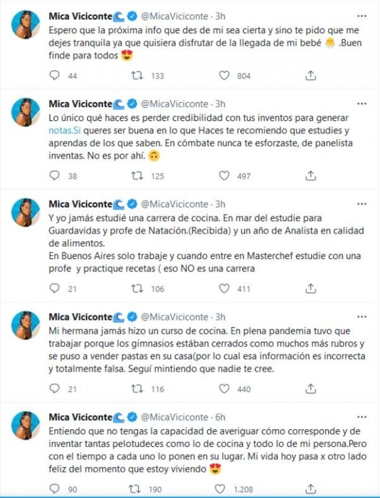 Mica Viciconte y Estefi Berardi tuvieron un picantísimo cruce en Twitter: "Te recomiendo que estudies"