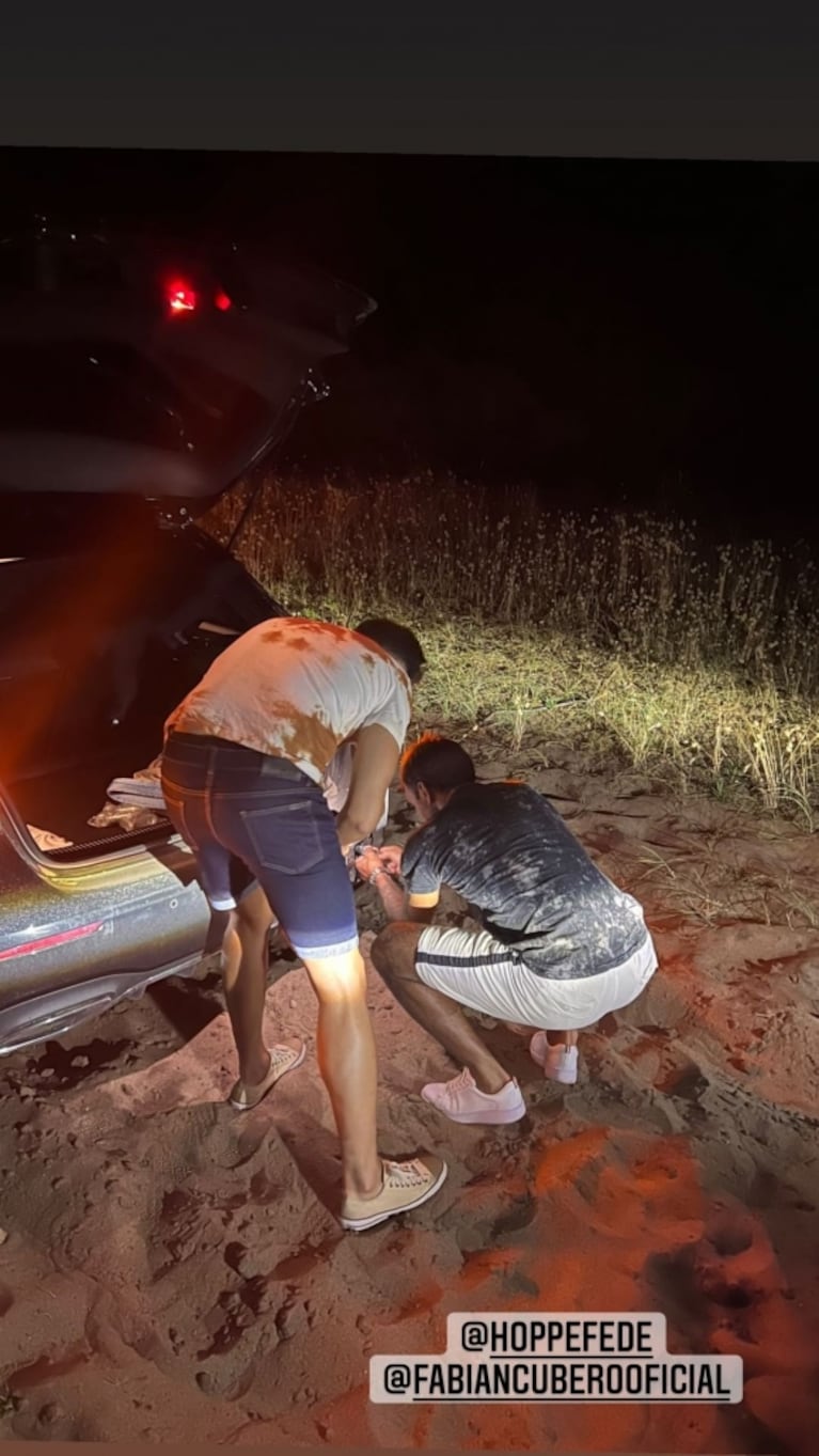 Mica Viciconte y Fabián Cubero tuvieron que asistir a Fede Hoppe en la playa: "Nos avisó que se perdió y que se le atascó el auto"
