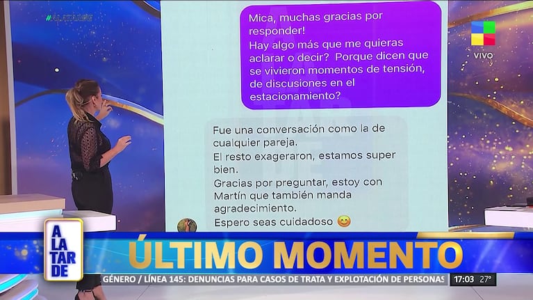 Micaela Benitez habló sobre su discusión con Martín Demichelis.