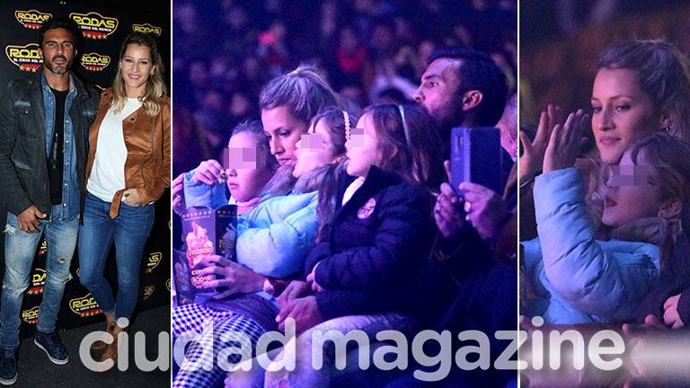 Micaela Viciconte junto a Fabián Cubero y sus hijas, en una noche a puro circo