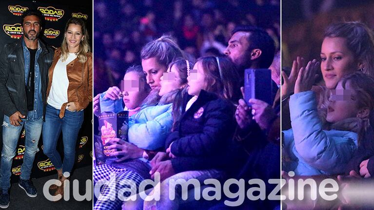Micaela Viciconte junto a Fabián Cubero y sus hijas, en una noche a puro circo