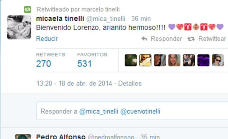 Micaela y un tierno mensaje por el nacimiento de Lorenzo (Foto: Captura). 