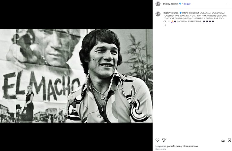 Mickey Rourke recordó con cariño a Carlos Monzón: reveló un sueño juntos y tuvo que cerrar los comentarios | Créditos: Instagram @mickey_rourke_
