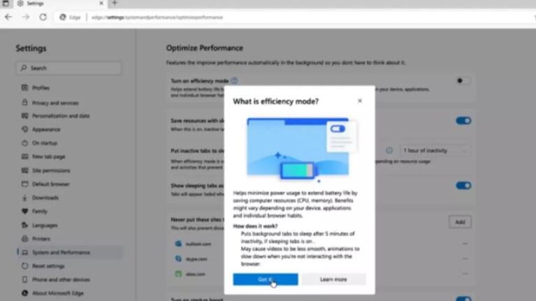 Microsoft Edge introduce el modo de ahorro de energía para prolongar la duración de la batería del ordenador