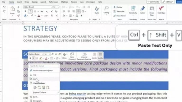 Microsoft Word introduce un atajo para copiar y pegar texto sin formato