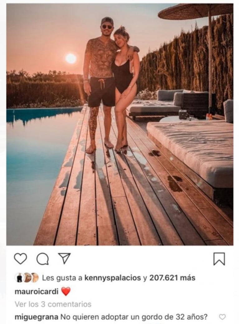 Migue Granados comentó una foto de Wanda Nara y Mauro Icardi: "¿No quieren adoptar a un gordo?"