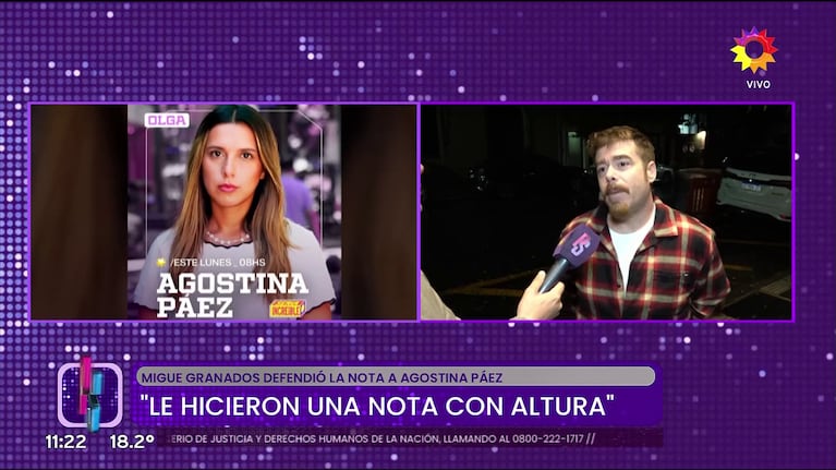 Migue Granados sobre la nota de Nati Jota a Agostina Páez en Olga.