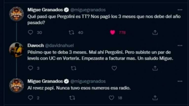 Migue Granados vio que Mario Pergolini era tendencia en redes y le reclamó una vieja deuda: "¿Nos pagó los tres meses que nos debe?"