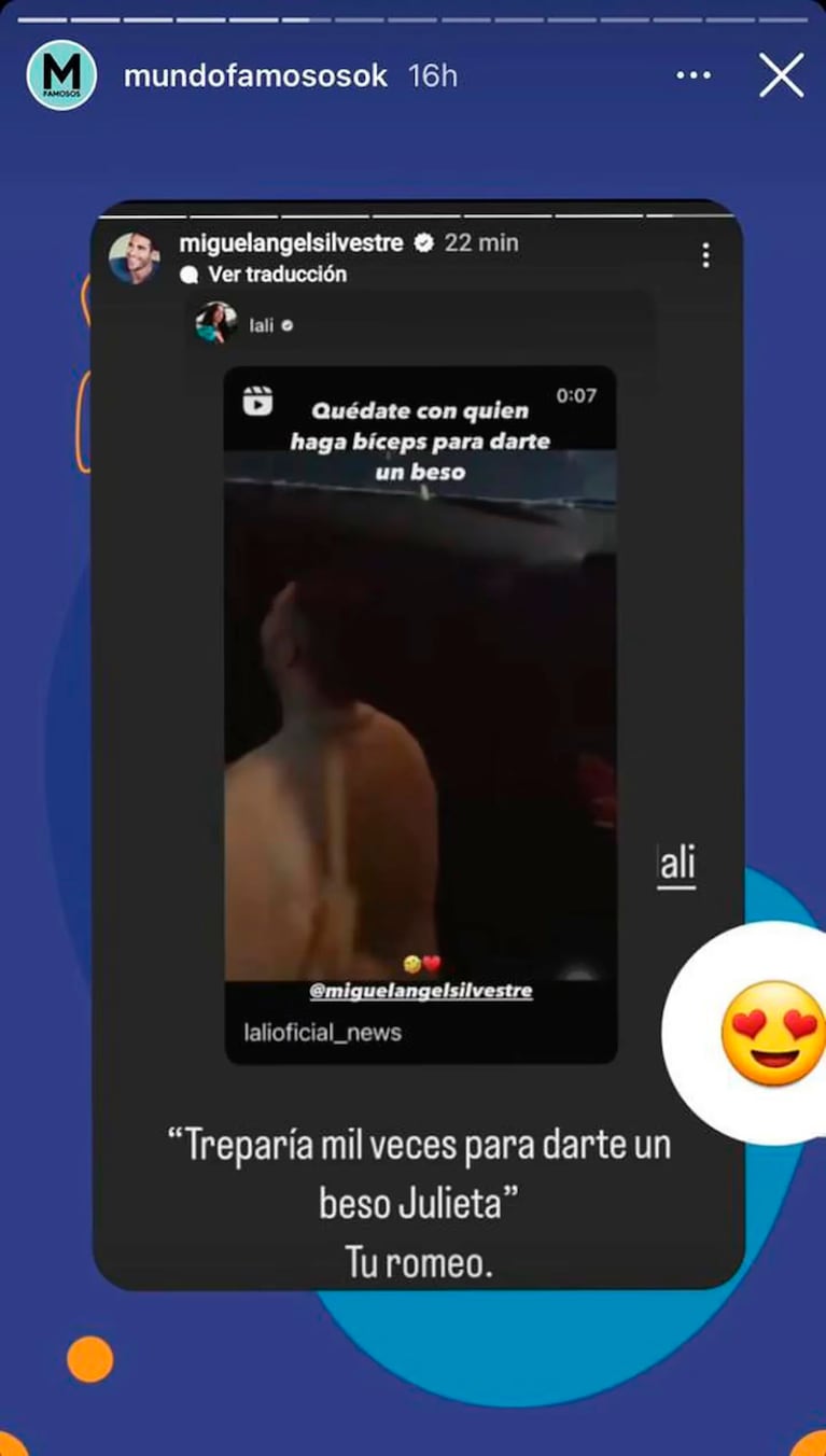 Miguel Ángel Silvestre le declaró su amor a Lali Espósito tras el apasionado beso en su show