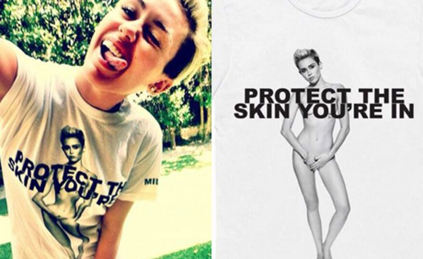 Miley Cyrus con la remera de la campaña. (Fotos: Twitter @mileycyrus)