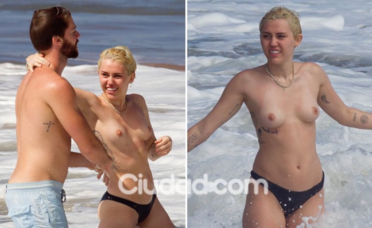 Miley Cyrus, mimosa y en topless en las playas de Hawaii. (Foto: Grosby Group)