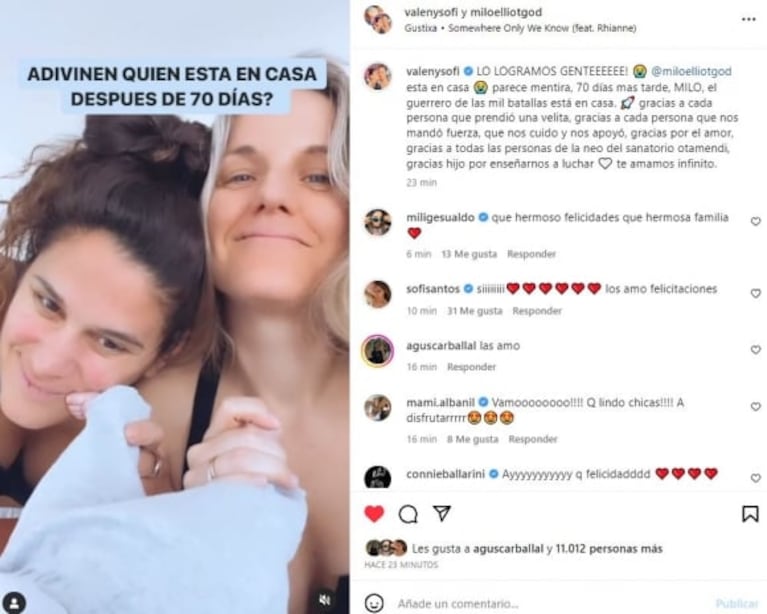 Milo, el hijo de Sofía Elliot y Valentina Godfrid, recibió el alta después de 70 días en neonatología: "El guerrero está en casa"