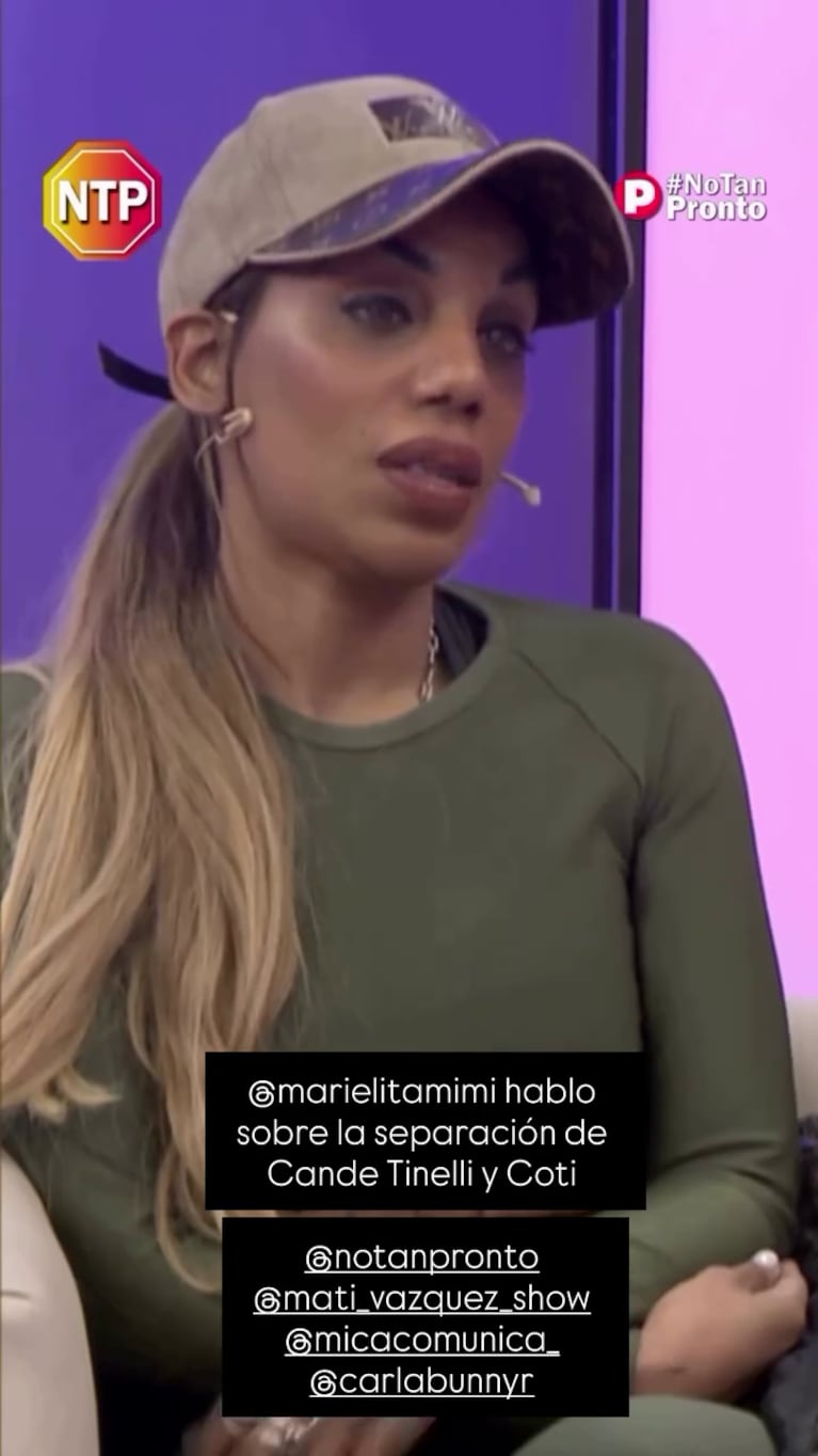 Mimi Alvarado habló de Cande Tinelli y Coti Sorokin (Foto: captura de Pronto).
