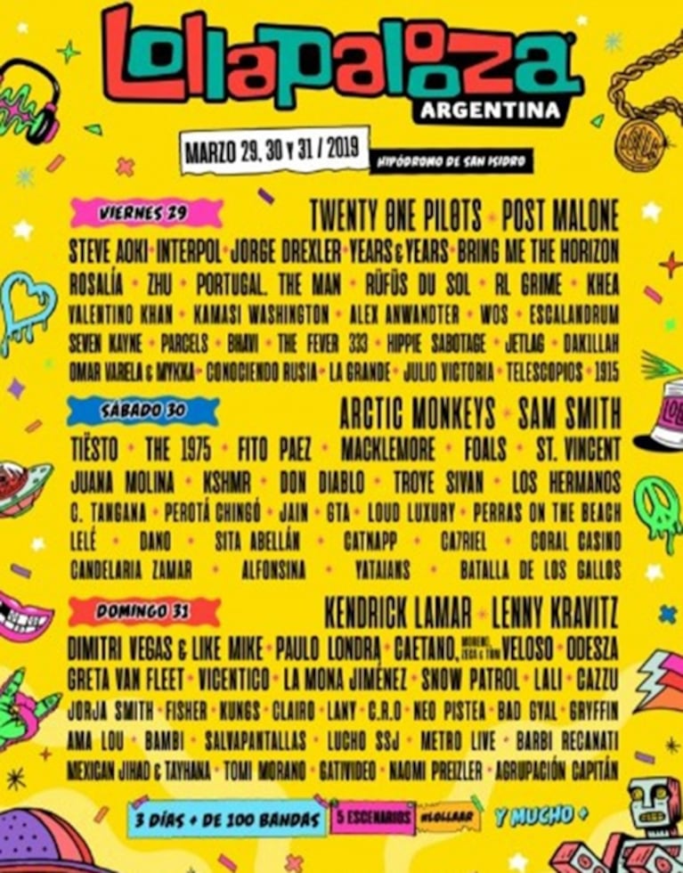 Mirá el lineup completo de Lollapalooza Argentina 2019: artistas internacionales, locales y muchas sorpresas