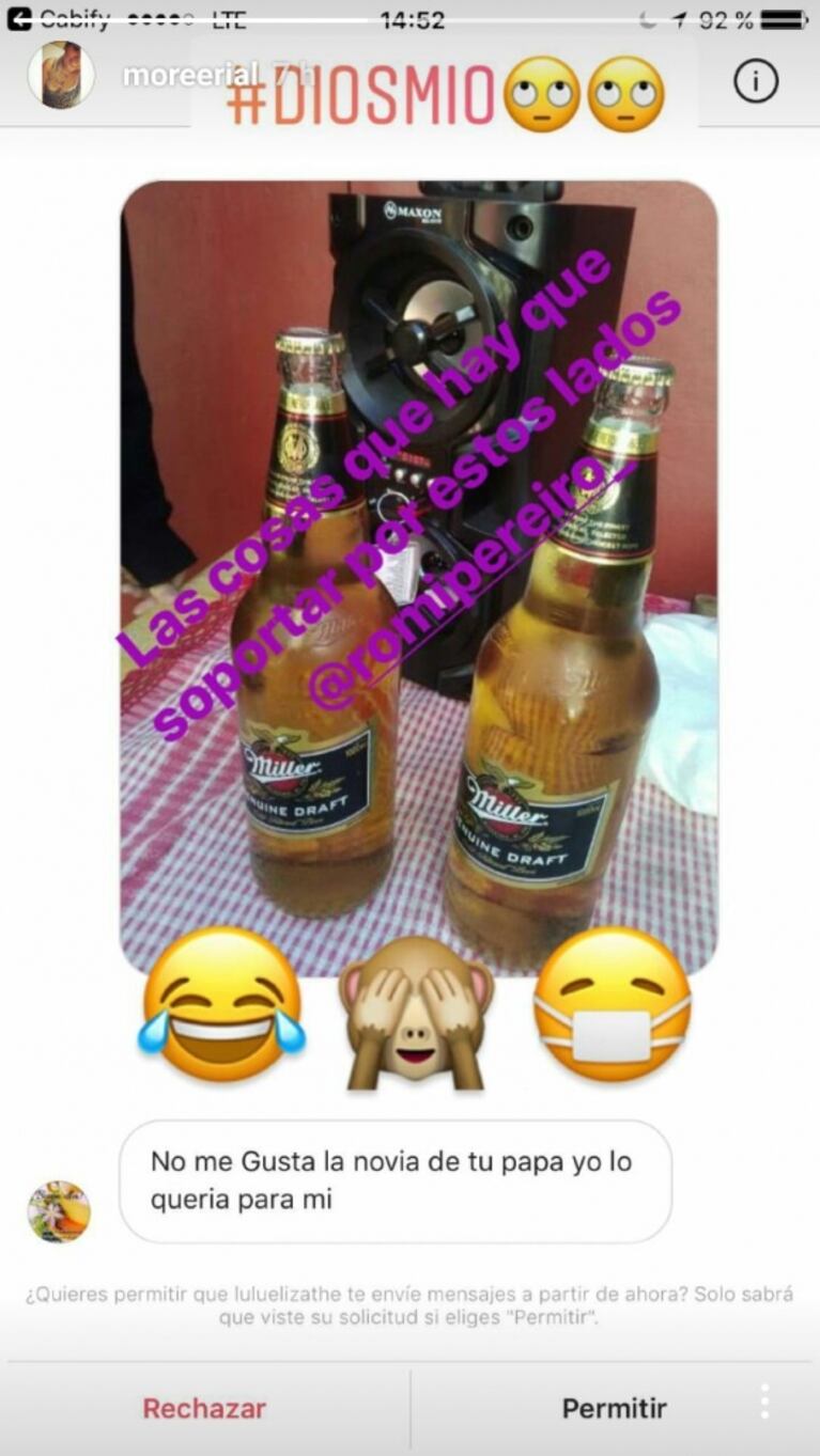 Mirá el mensaje "compinche" de More Rial con Romina Pereiro