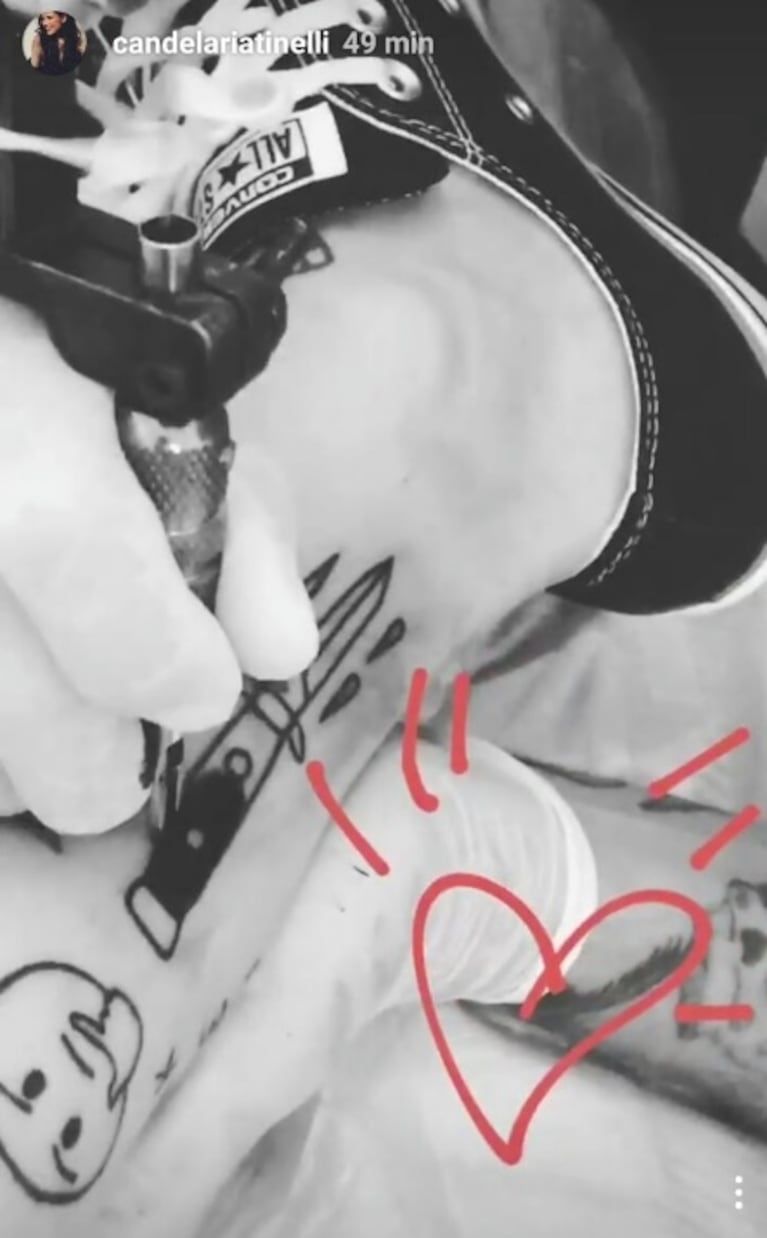 Mirá el nuevo y "filoso" tatuaje que Candelaria Tinelli se hizo en la pierna