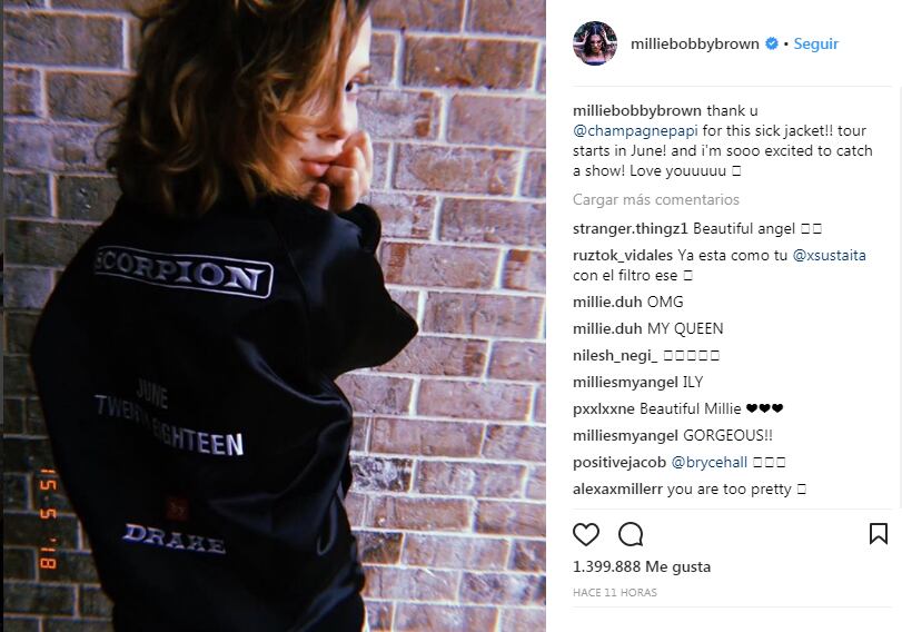 Mirá la campera que le regaló Drake a Millie Bobbie Brown