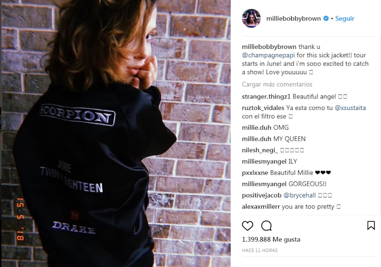 Mirá la campera que le regaló Drake a Millie Bobbie Brown