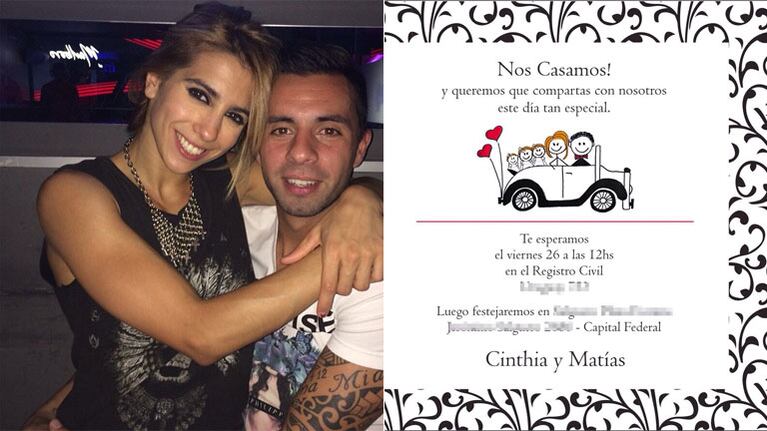 Mirá la invitación de casamiento de Cinthia Fernández y Matías Defederico