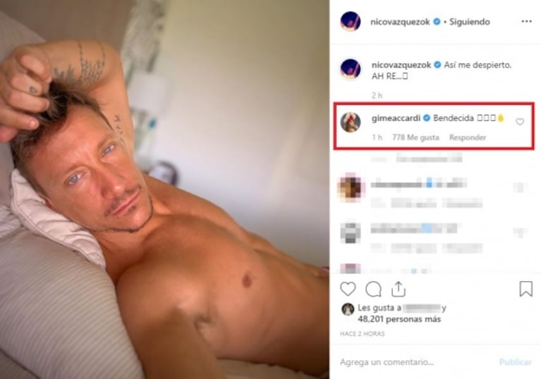 ¡Mirá qué le contestó Gimena Accardi! La foto sexy de Nico Vázquez desde la cama: "Así me despierto"