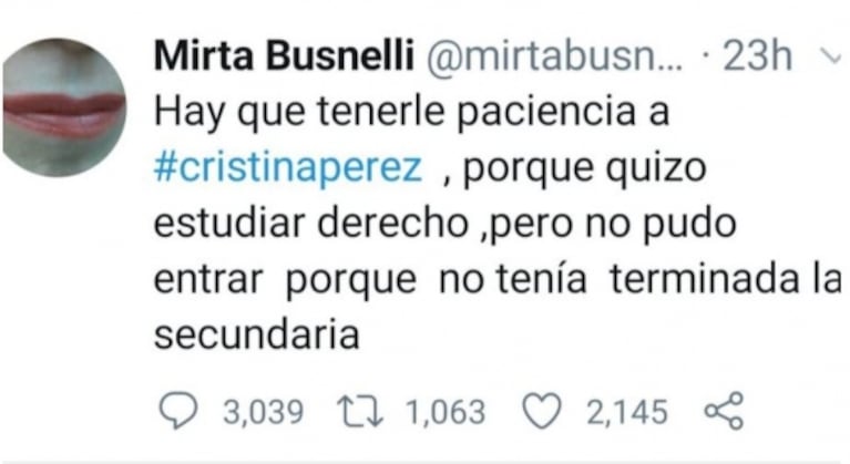 Mirta Busnelli se burló de Cristina Pérez por su polémico cruce con el Presidente y en las redes la “mataron” por un error