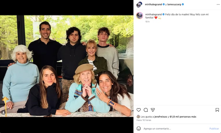 Mirtha Legrand celebró el Día de la Madre con su familia (Foto: Instagram @mirthalegrand)